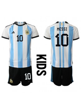 Argentinien Lionel Messi #10 Heimtrikotsatz für Kinder WM 2022 Kurzarm (+ Kurze Hosen)